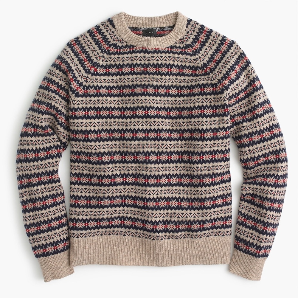 Lambswool Fair Isle crewneck sweater in camel